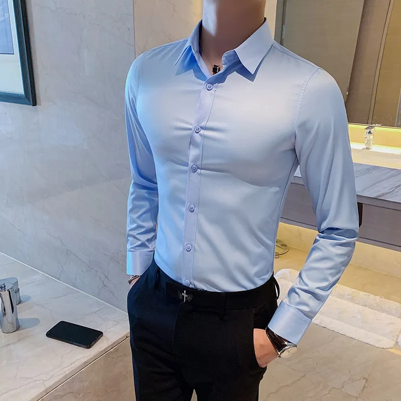 Slim Fit Solid Color Dress Shirt