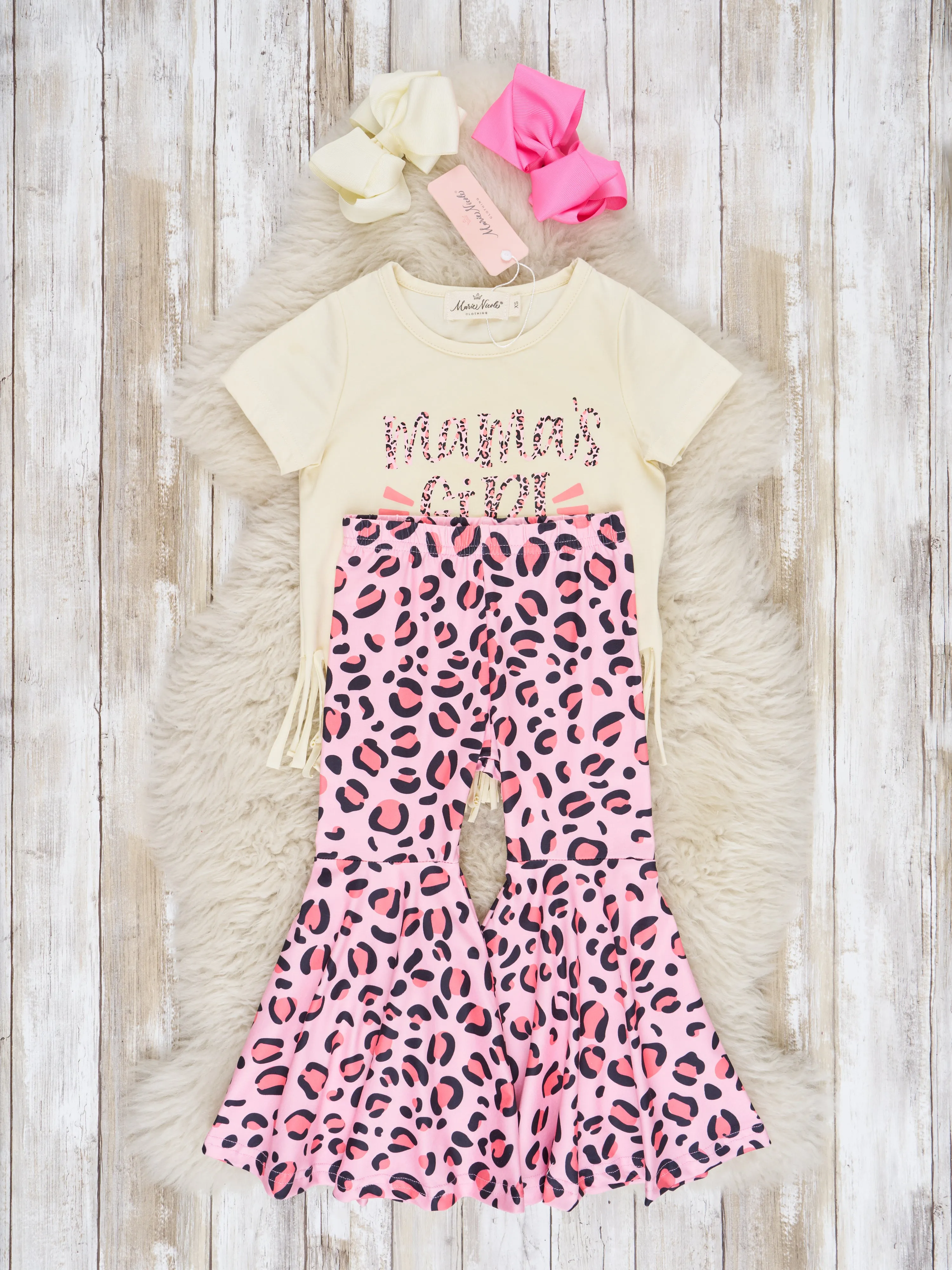 Sparkly "Mama's Girl" Leopard Bell Bottom Outfit