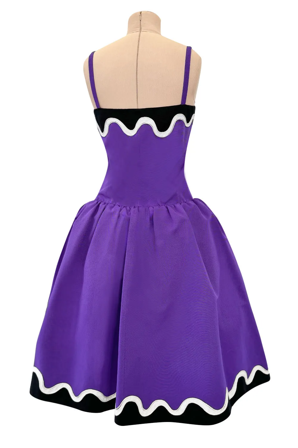 Spring 1980 Yves Saint Laurent  & Ad Campaign Runway Purple Dress & Jacket Set w B&W Detailing