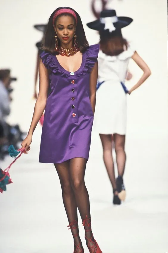 Spring 1992 Yves Saint Laurent Ad Campaign Black Dress w Green & Red Enamel Heart Buttons