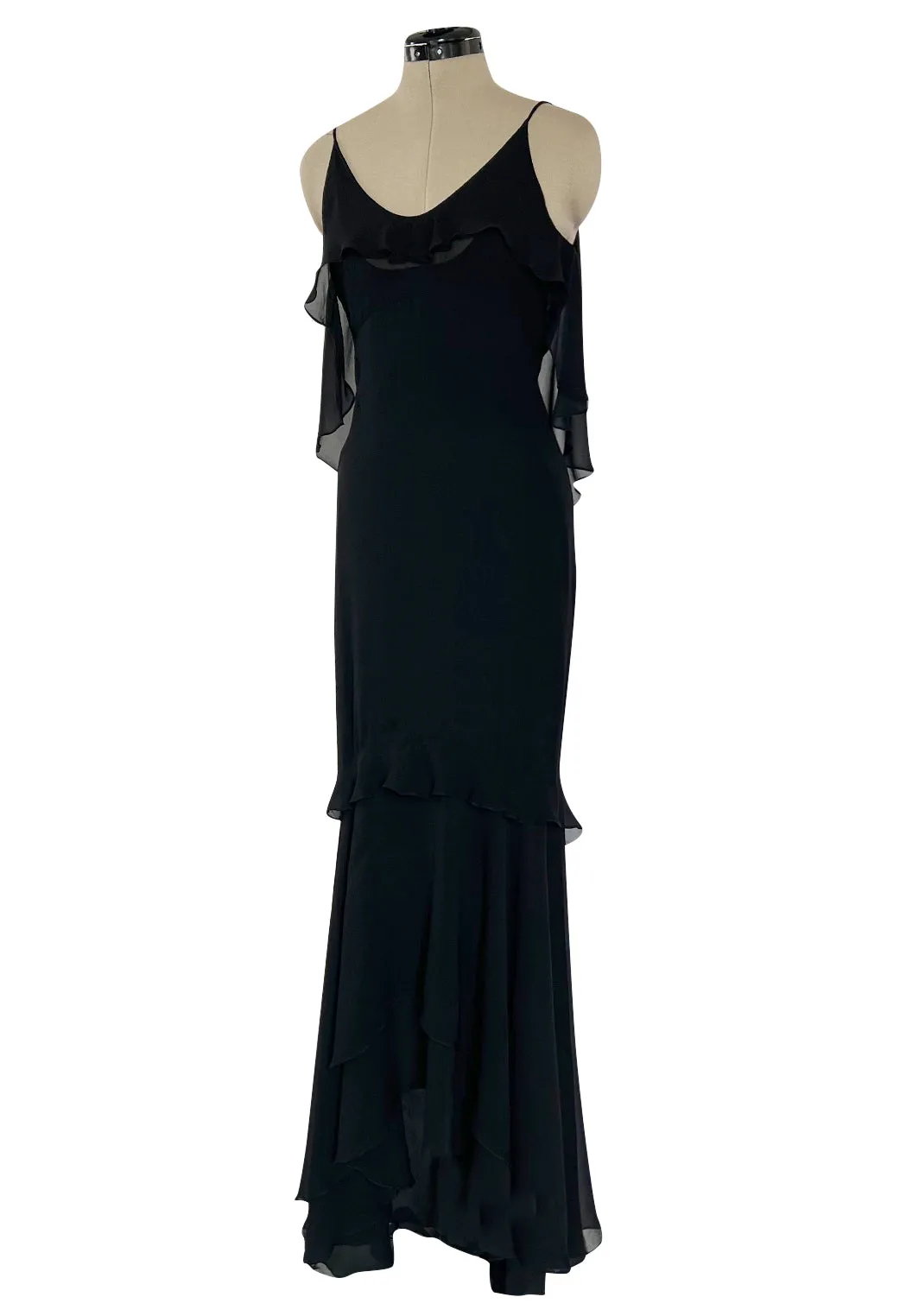 Spring 2004 Yves Saint Laurent by Tom Ford Black Silk Chiffon Dress