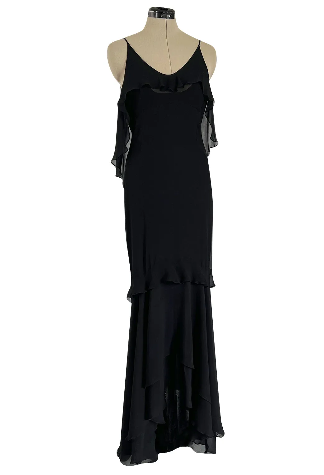 Spring 2004 Yves Saint Laurent by Tom Ford Black Silk Chiffon Dress