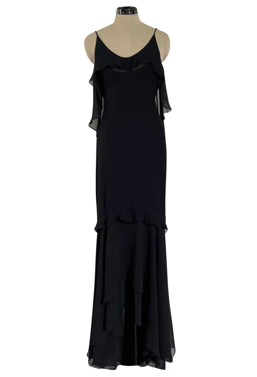 Spring 2004 Yves Saint Laurent by Tom Ford Black Silk Chiffon Dress