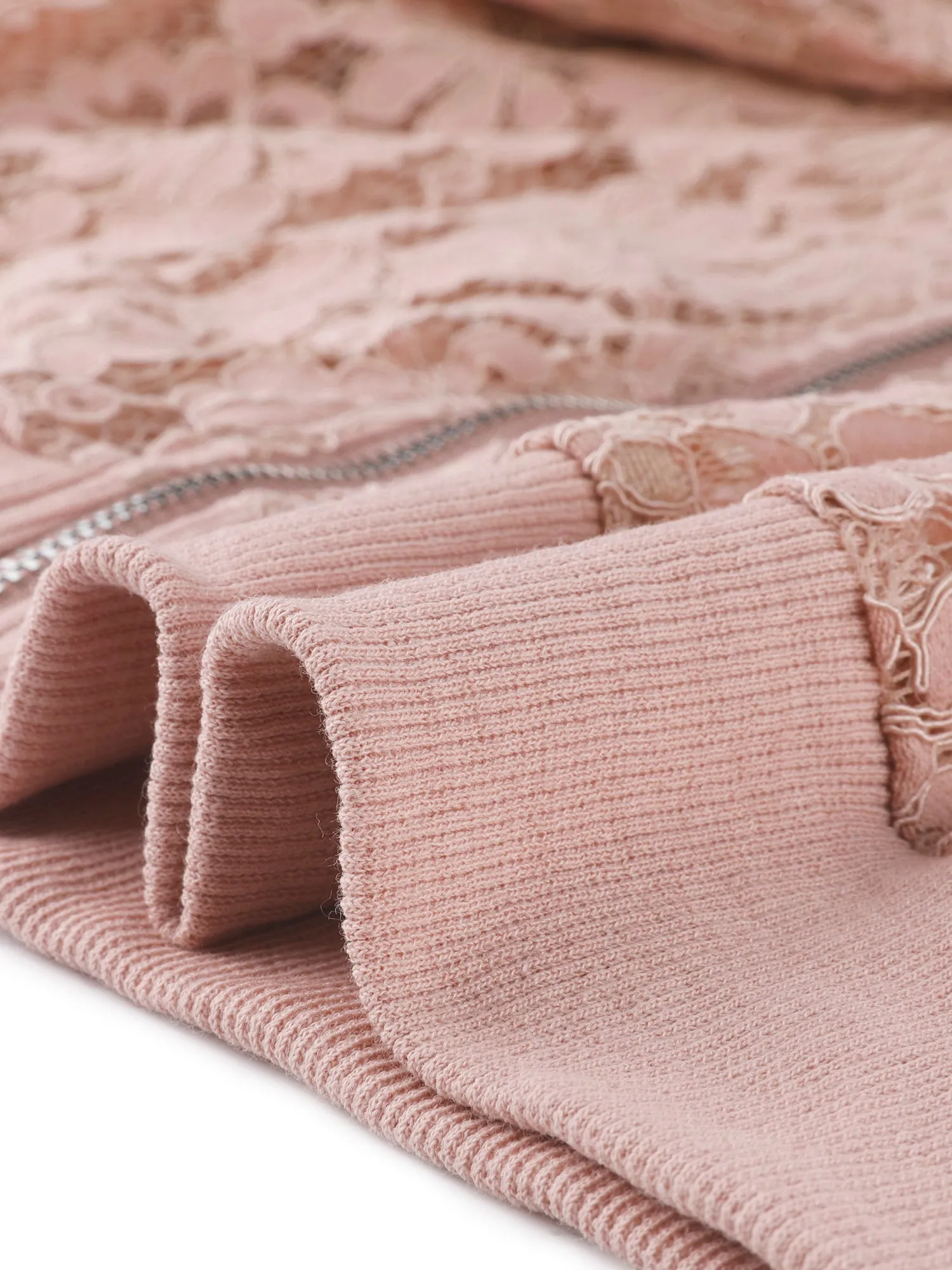 Stand Collar Zip Up Mesh Sheer Lace Crop Bomber Jacket