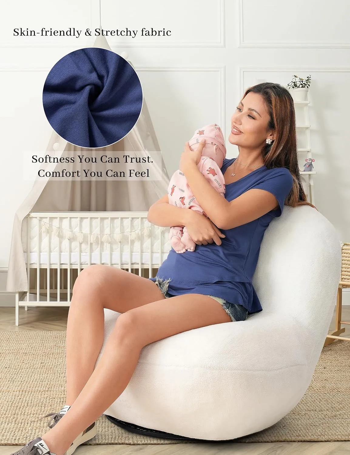 SUNNYBUY 3 Pack Hidden Nursing Tops for Breastfeeding Women Double Layer V Neck Maternity Shirts Postpartum Tee