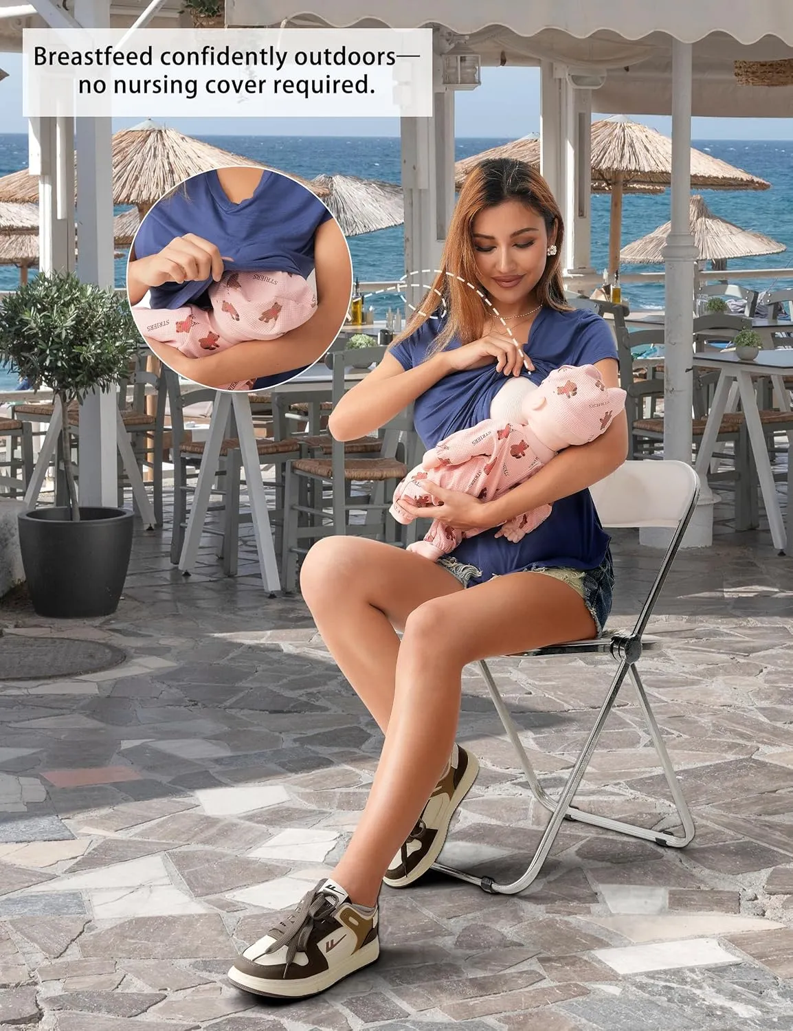 SUNNYBUY 3 Pack Hidden Nursing Tops for Breastfeeding Women Double Layer V Neck Maternity Shirts Postpartum Tee