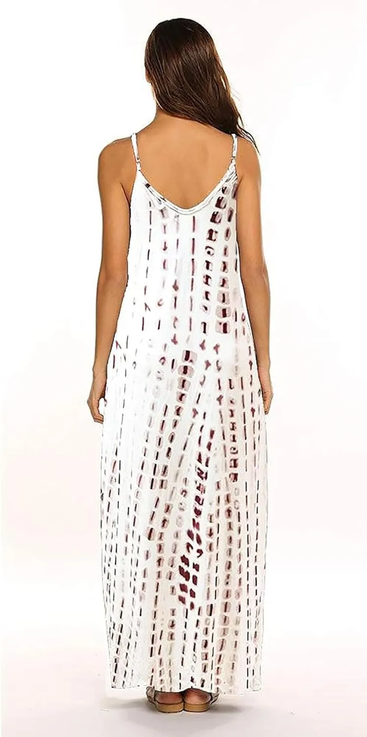 Supnier Women's Summer Maxi Dress Casual V-Neck Sleeveless Bohemian Spaghetti Strap Floral Long Maxi Dress with Pockets