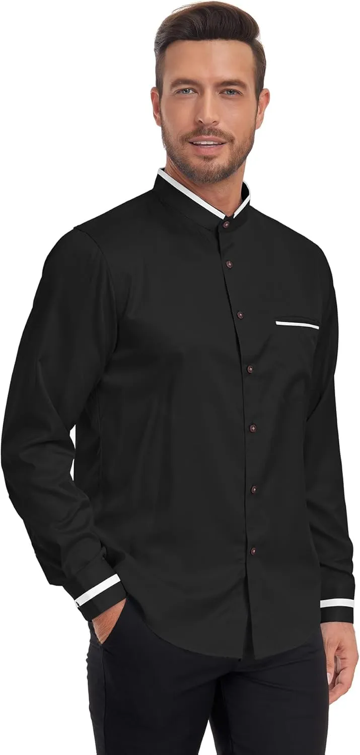 SWISSWELL Mandarin Collar Dress Shirt for Men Clergy Shirt Collarless Button Down Business Casual Shirts