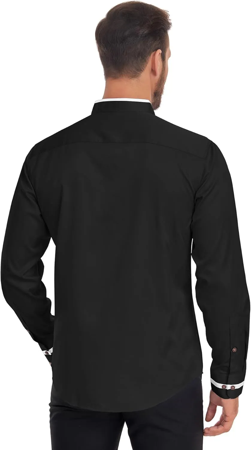 SWISSWELL Mandarin Collar Dress Shirt for Men Clergy Shirt Collarless Button Down Business Casual Shirts