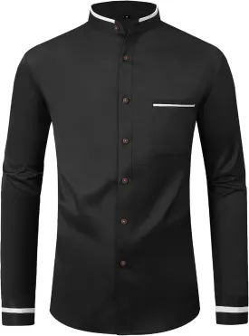 SWISSWELL Mandarin Collar Dress Shirt for Men Clergy Shirt Collarless Button Down Business Casual Shirts