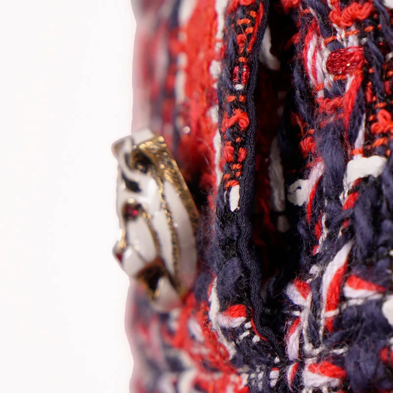 sz 40 NEW $1500 GUCCI Red Blue TWEED A-Line Pleated FELINE BUTTONS FALL SKIRT XS