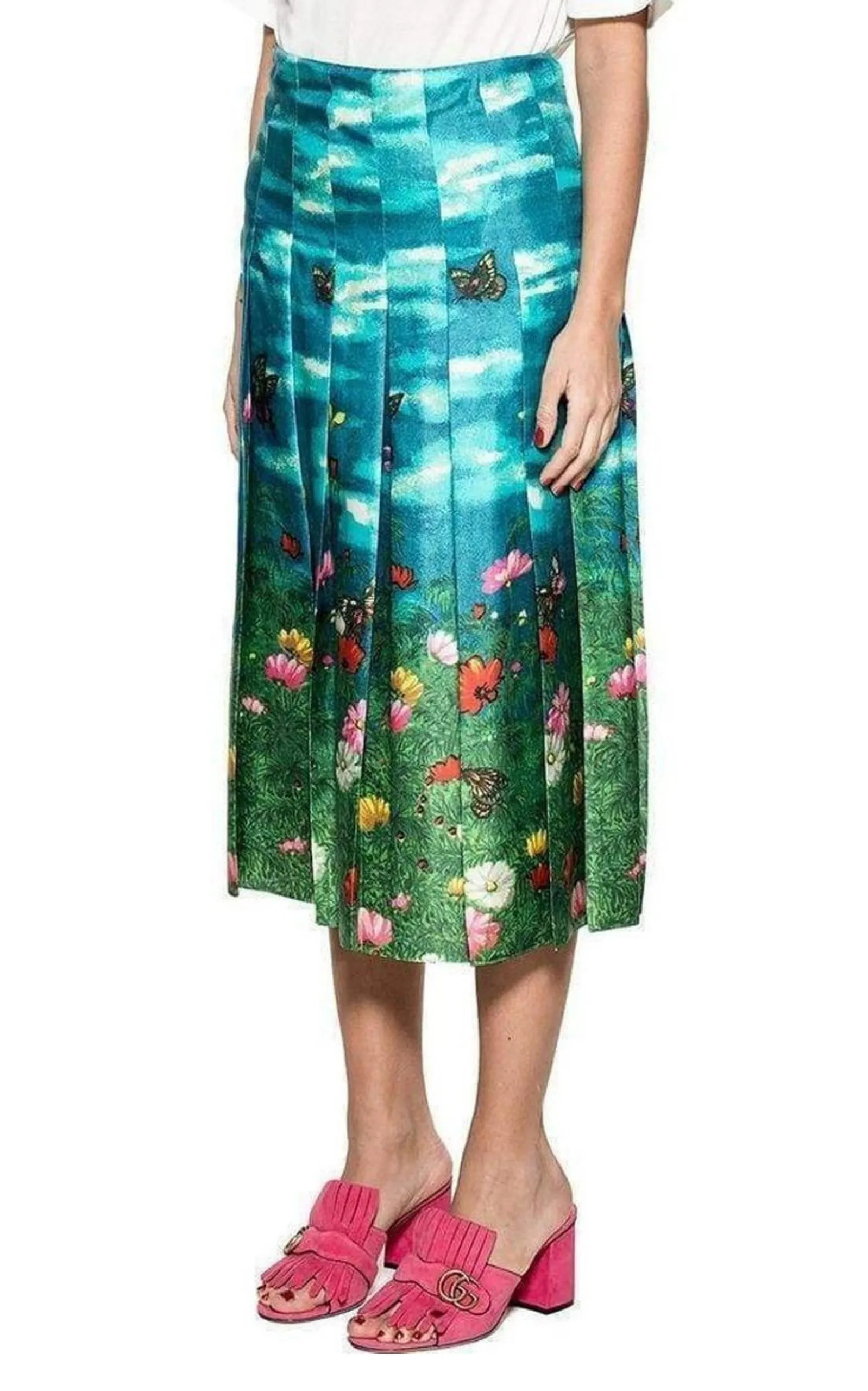 Vita Garden Pleated Silk Skirt