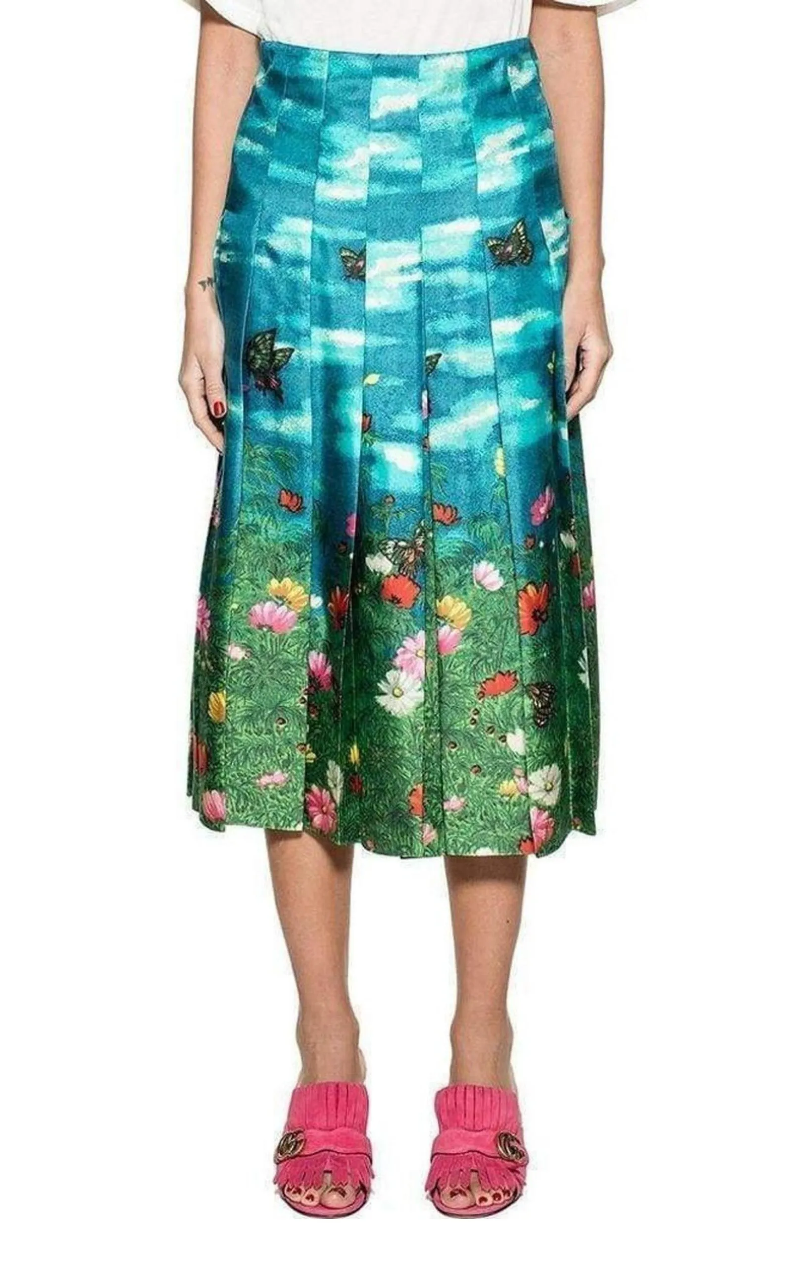 Vita Garden Pleated Silk Skirt