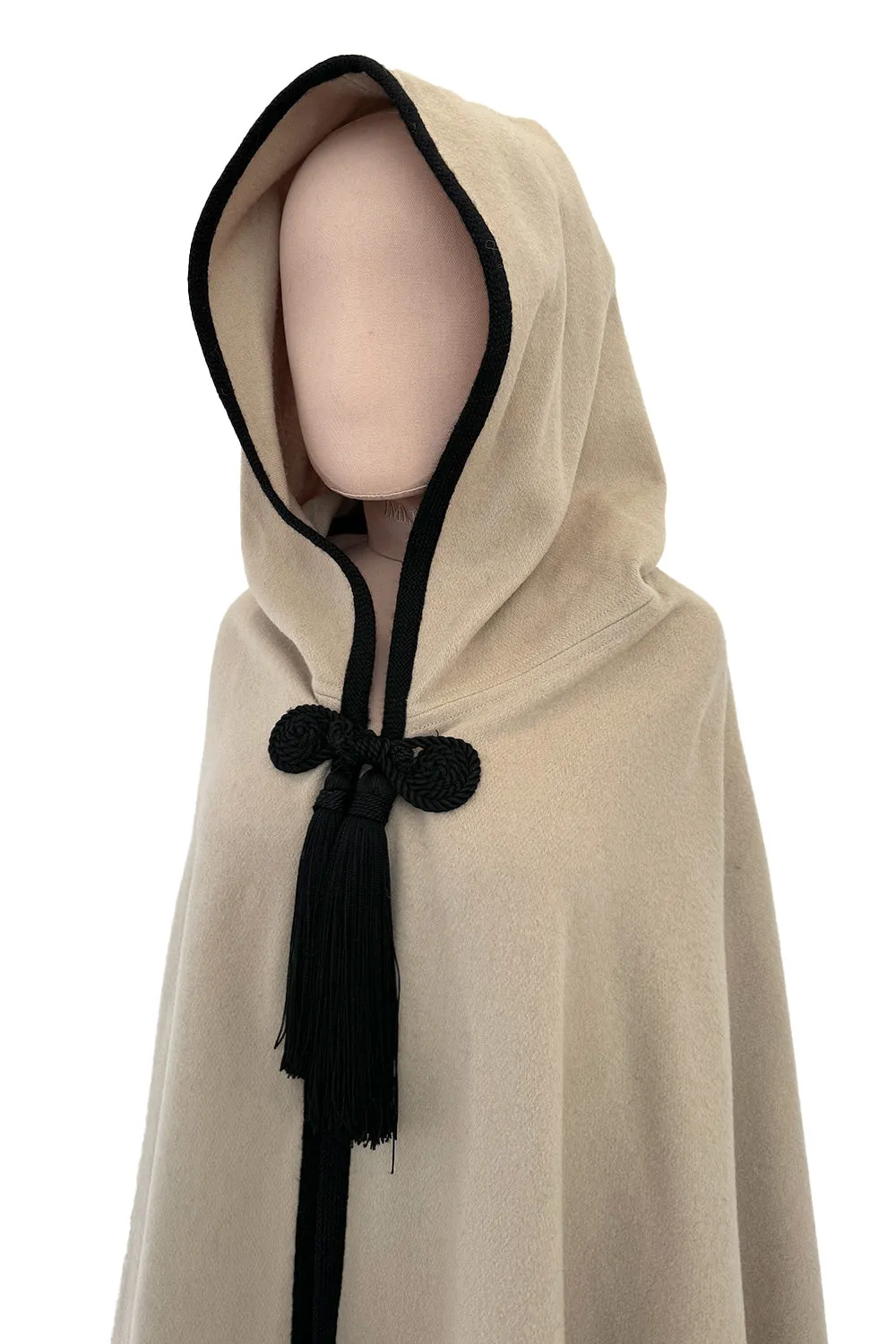 Well Documented Fall 1976 Yves Saint Laurent Hooded Cape w Braided Edges & Tassel Details