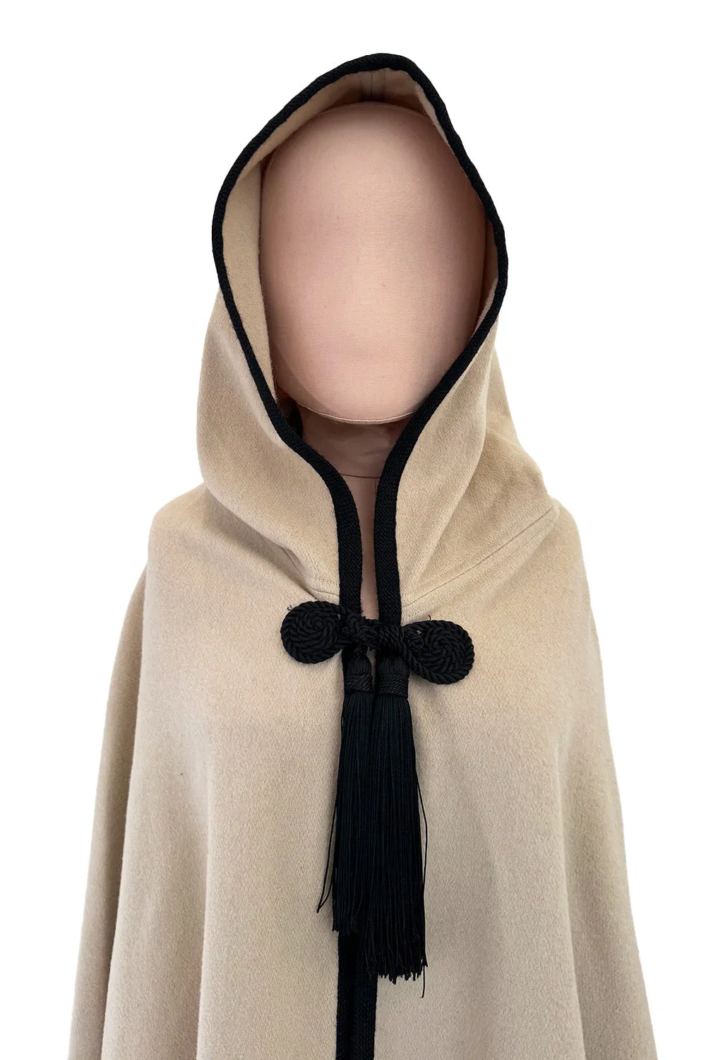 Well Documented Fall 1976 Yves Saint Laurent Hooded Cape w Braided Edges & Tassel Details