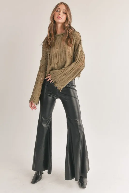 We're Good To Go Black Faux Leather Bell Bottoms