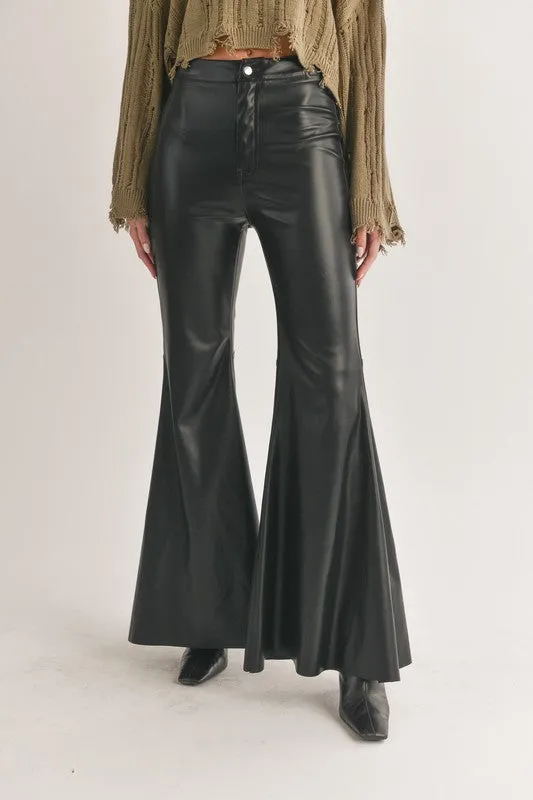 We're Good To Go Black Faux Leather Bell Bottoms