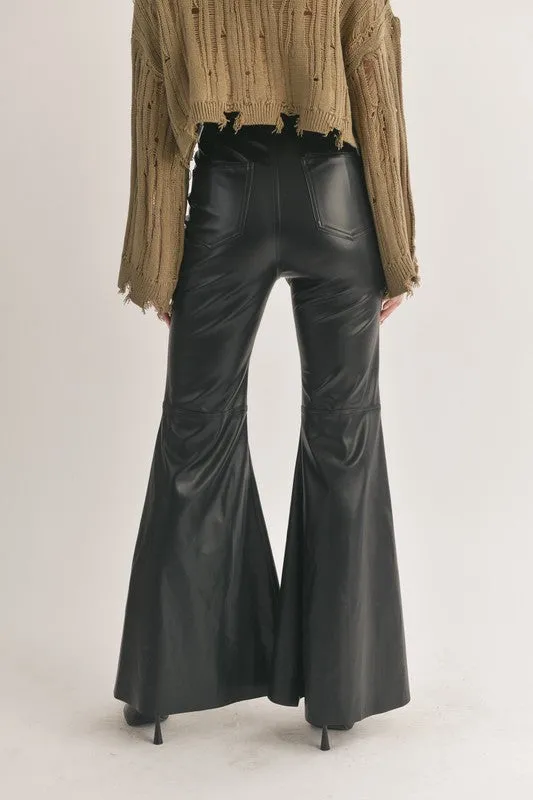 We're Good To Go Black Faux Leather Bell Bottoms