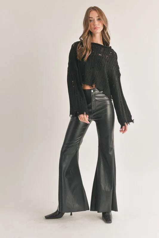 We're Good To Go Black Faux Leather Bell Bottoms