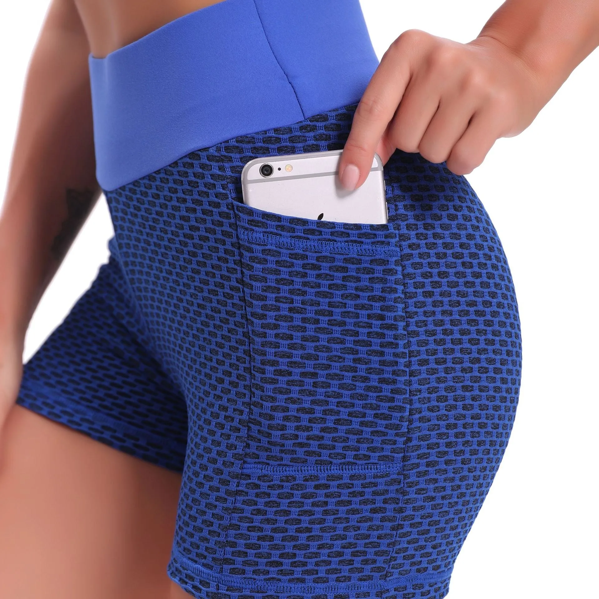 Women Yoga fitness honeycomb pocket high waist sexy hip-lifting breathable shorts