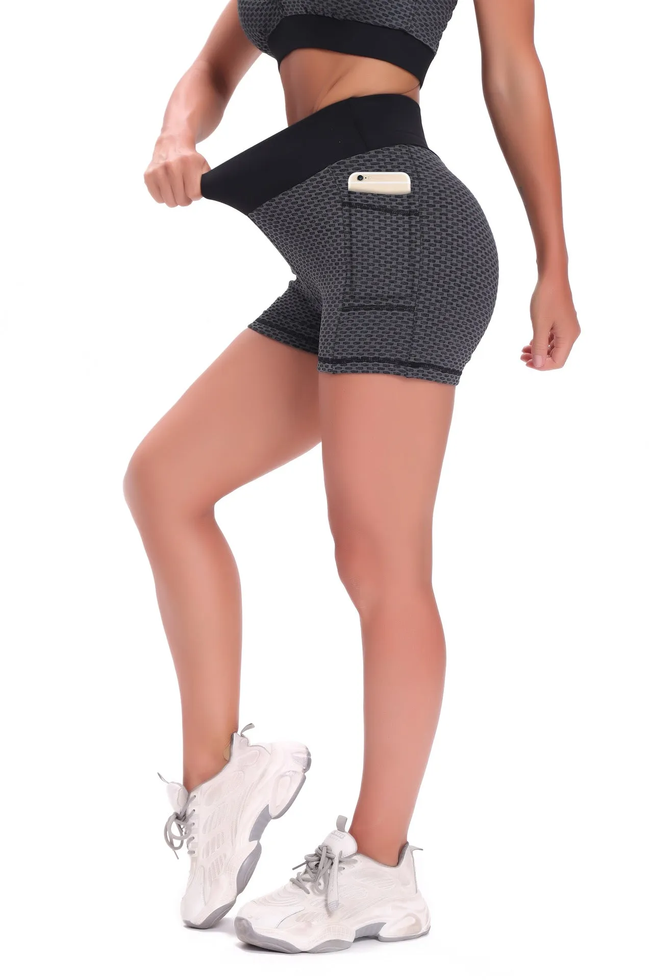 Women Yoga fitness honeycomb pocket high waist sexy hip-lifting breathable shorts