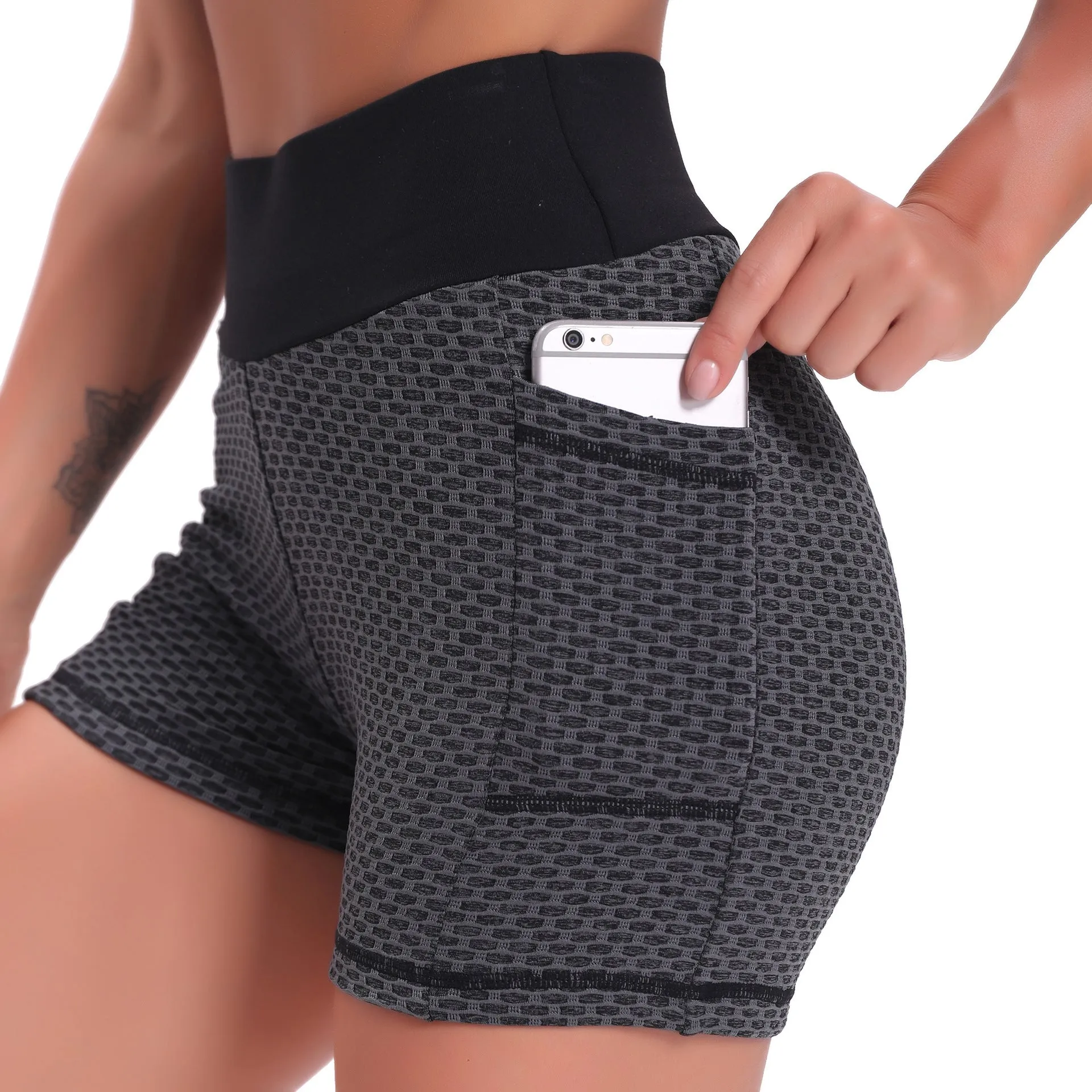 Women Yoga fitness honeycomb pocket high waist sexy hip-lifting breathable shorts