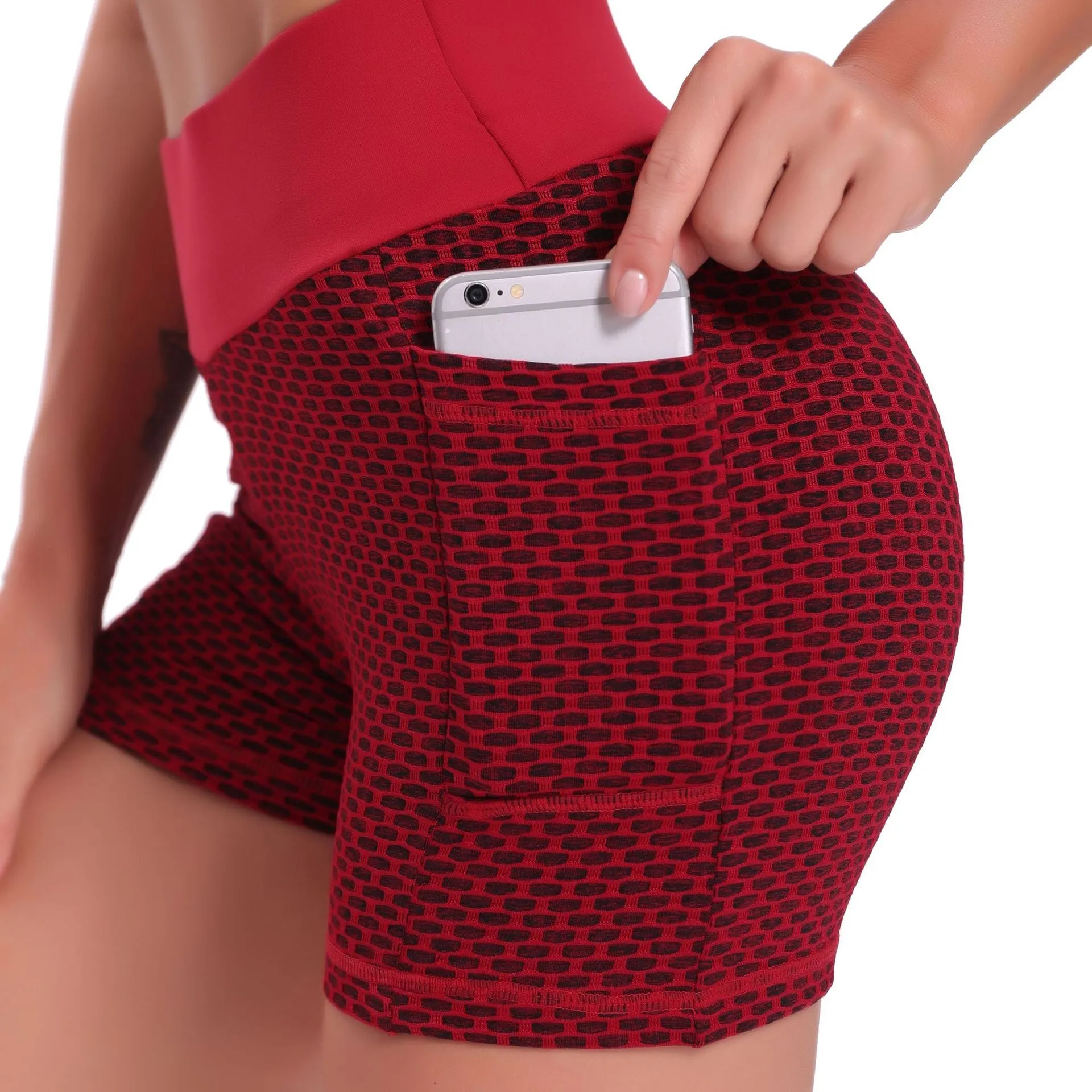 Women Yoga fitness honeycomb pocket high waist sexy hip-lifting breathable shorts