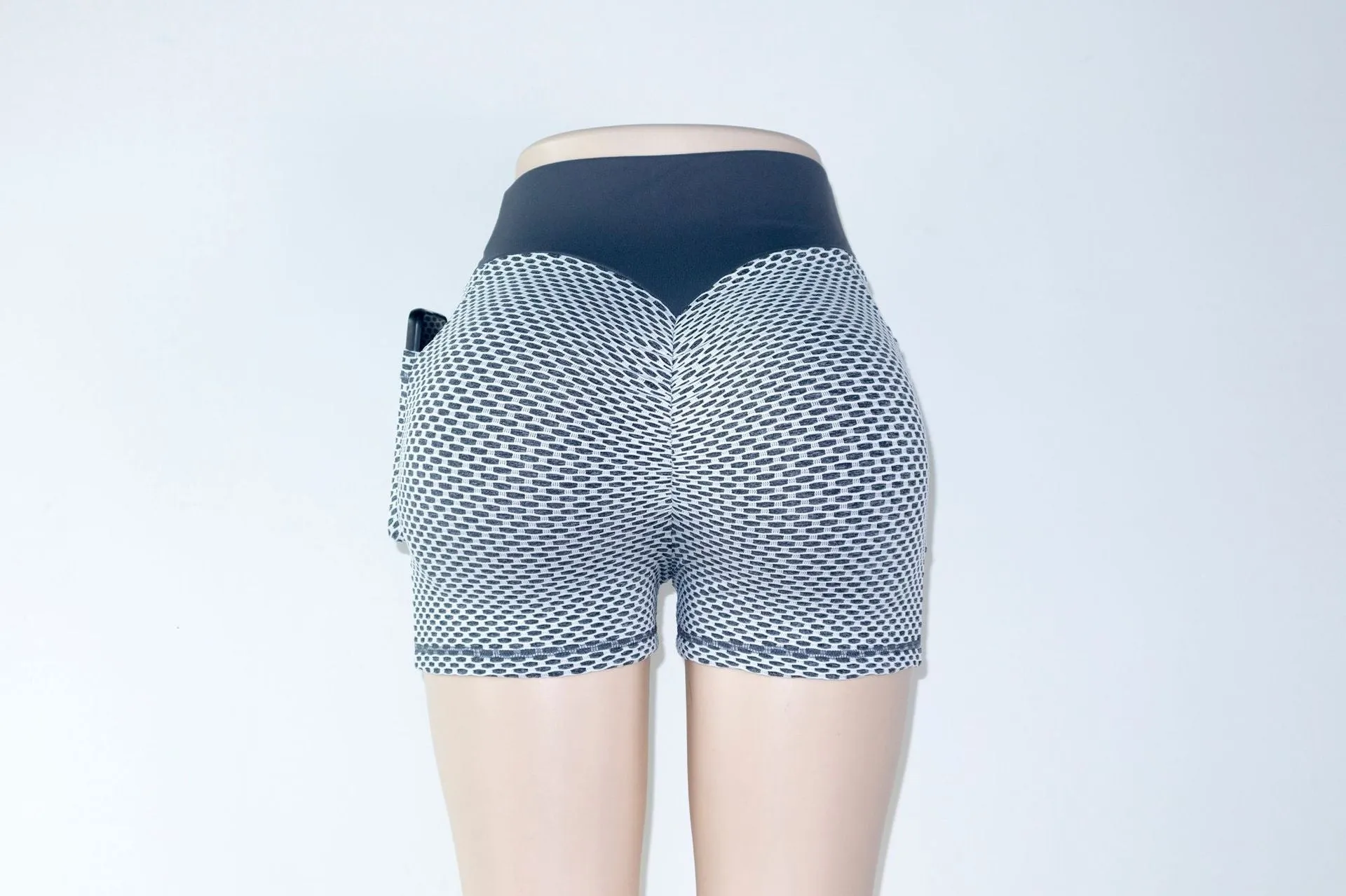 Women Yoga fitness honeycomb pocket high waist sexy hip-lifting breathable shorts