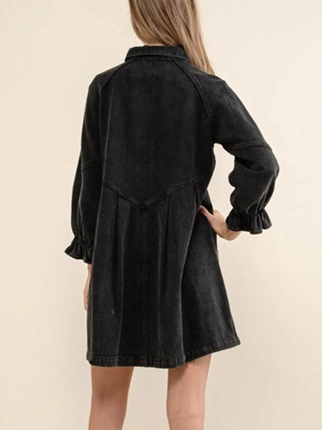 Women's Denim Shirt Dress 3/4 Long Sleeve Button Down Babydoll Jean Shirt Dresses