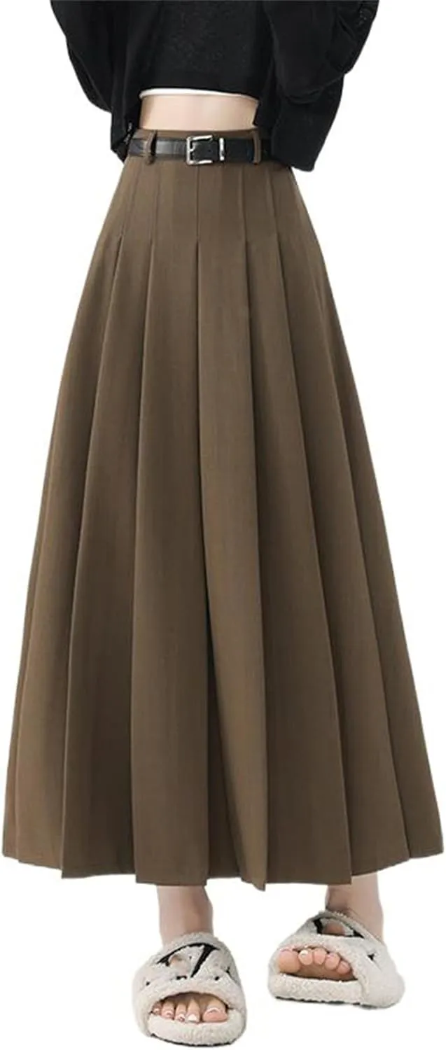 Women's High-Waisted Wool Skirt, A-Line, Retro Plaid, Fall and Winter