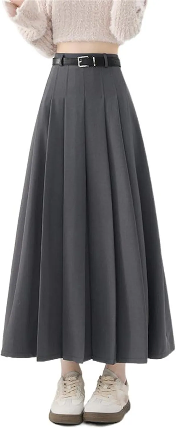 Women's High-Waisted Wool Skirt, A-Line, Retro Plaid, Fall and Winter