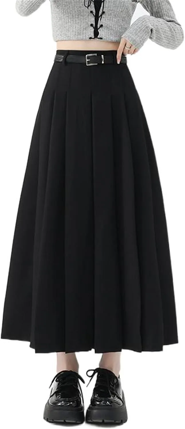 Women's High-Waisted Wool Skirt, A-Line, Retro Plaid, Fall and Winter