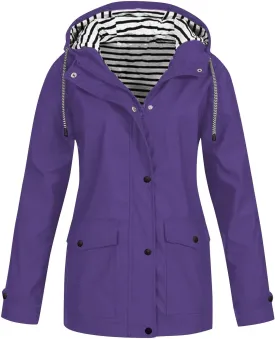 Women's Waterproof Rain Jacket Lightweight Long Hooded Windbreaker Raincoat for Hiking Travel Outdoor