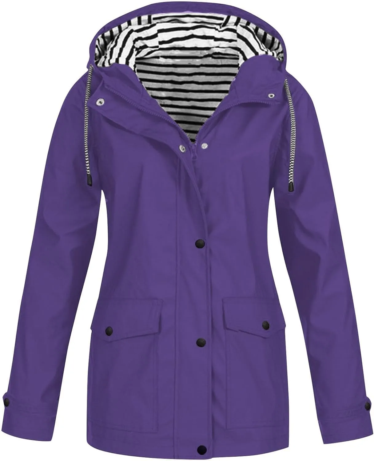 Women's Waterproof Rain Jacket Lightweight Long Hooded Windbreaker Raincoat for Hiking Travel Outdoor
