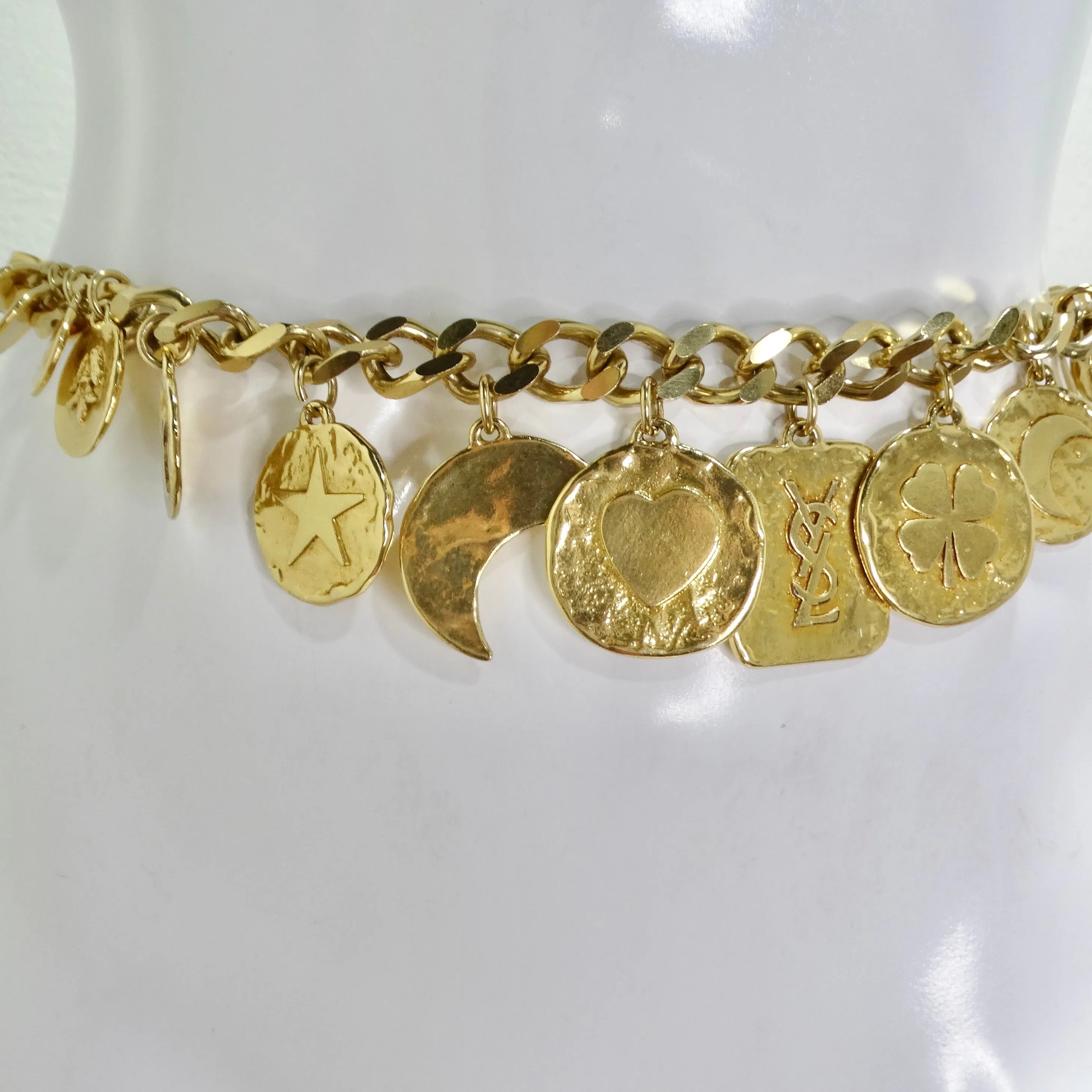 Yves Saint Laurent 1990s Gold Tone Charm Chain Belt