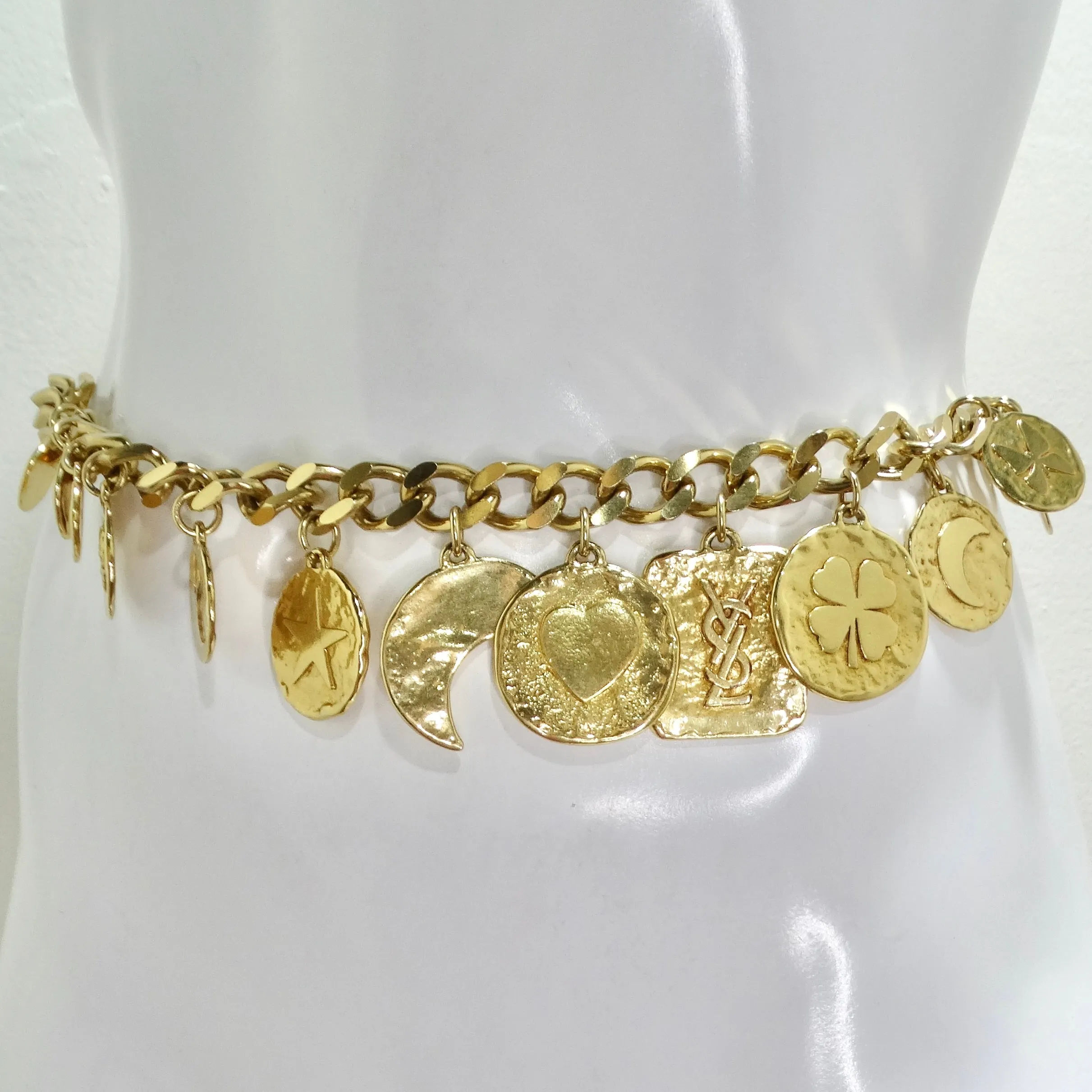 Yves Saint Laurent 1990s Gold Tone Charm Chain Belt