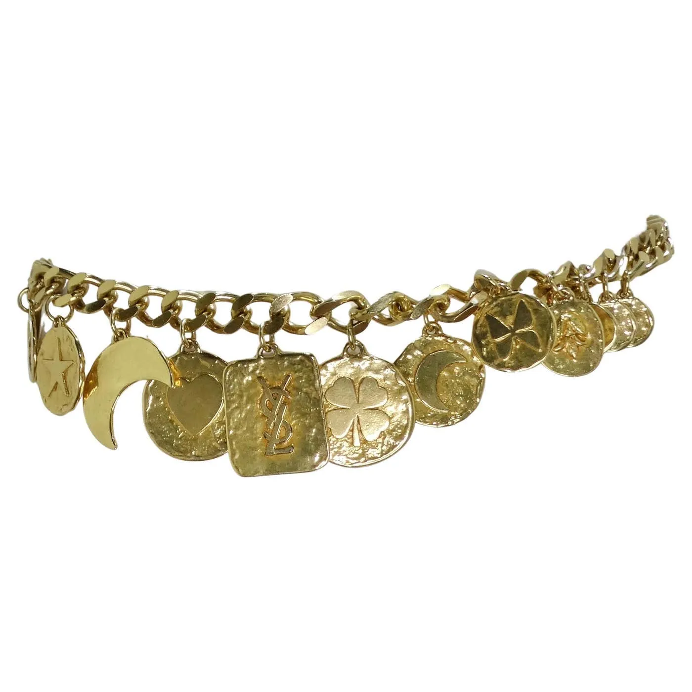 Yves Saint Laurent 1990s Gold Tone Charm Chain Belt