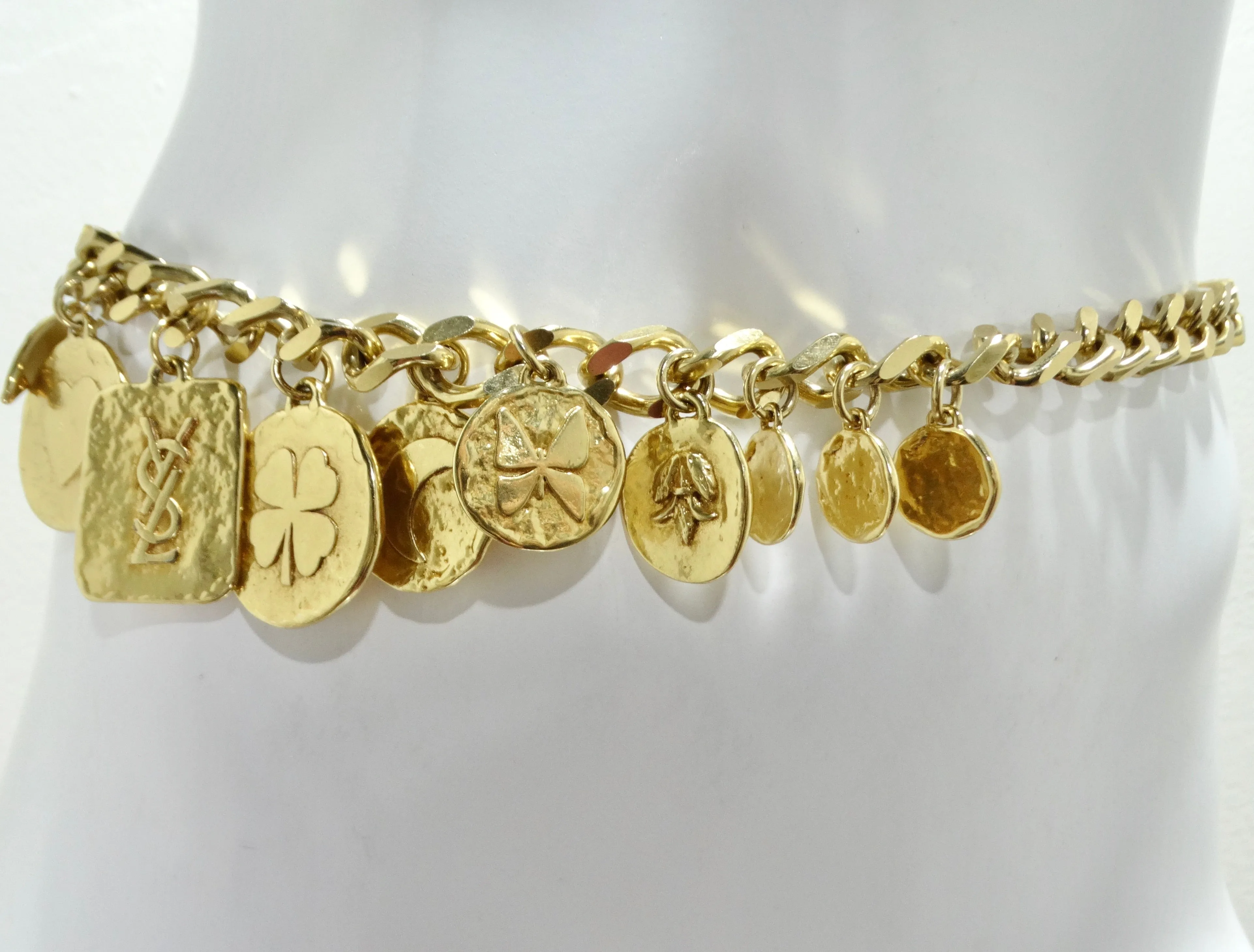Yves Saint Laurent 1990s Gold Tone Charm Chain Belt