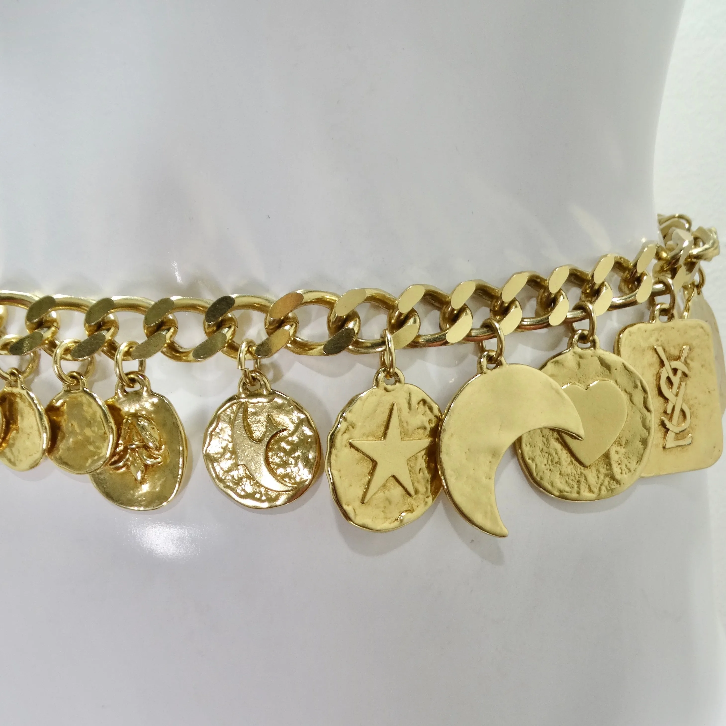 Yves Saint Laurent 1990s Gold Tone Charm Chain Belt