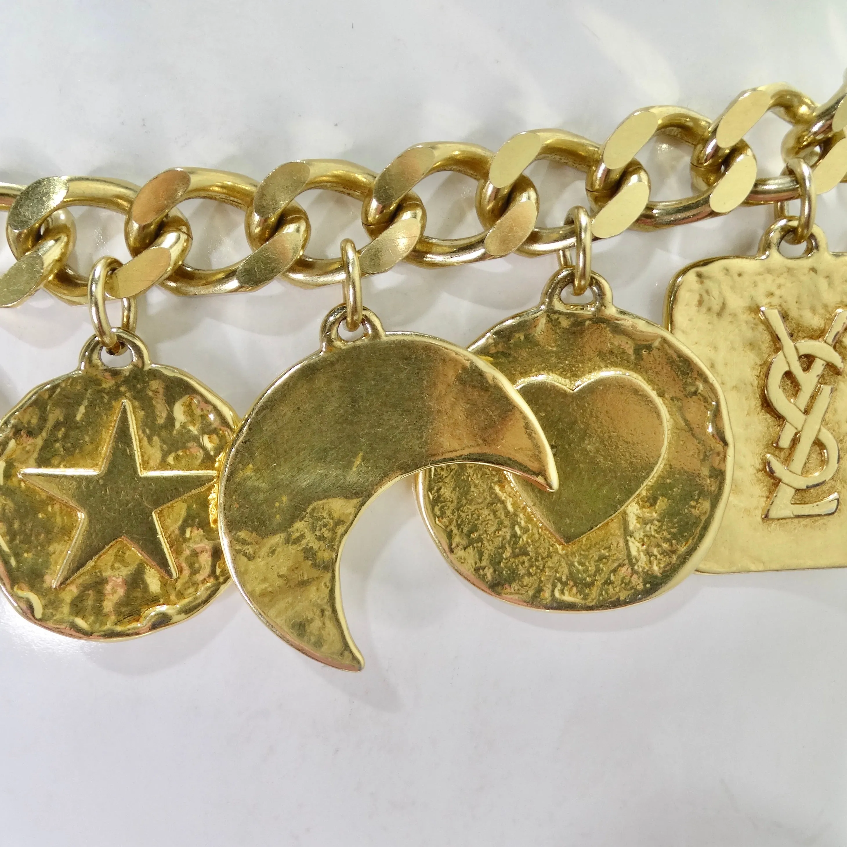 Yves Saint Laurent 1990s Gold Tone Charm Chain Belt